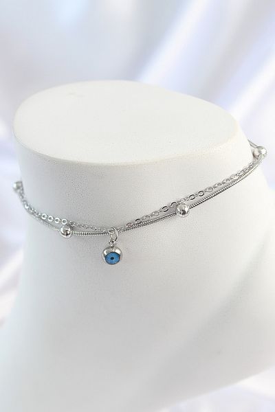 Skygo 316L Steel Silver Color 2-Piece Chain Model Evil Eye Bead Figure Women's Anklet - Tj-Hh1638