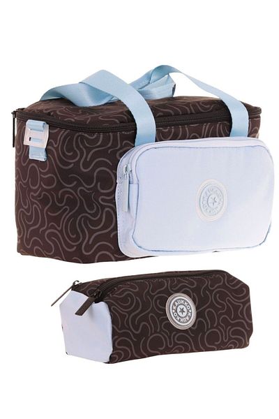 KAUKKO Set cutie de prânz termică cu două compartimente și geantă de creion pentru fete, negru albastru (K9086+K2750)