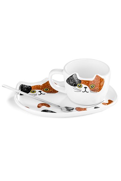 Gadget Master Set cup with saucer and spoon, Cat model
