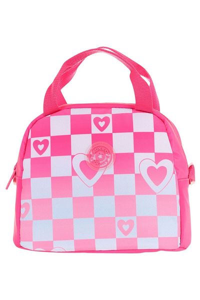 KAUKKO Pink Blue Checkerboard Printed Lunchbox for Girls (Thermal Insulated) (K9063)