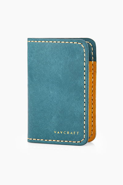 Vavcraft Gerçek Deri El Dikişi Cüzdan - Okyanus Mavisi Fiyu Kartlık