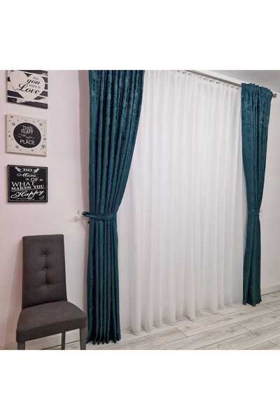 Perdelenoi by Igni Comex Dark Turquoise Sand Curtain Set of 2 Pieces