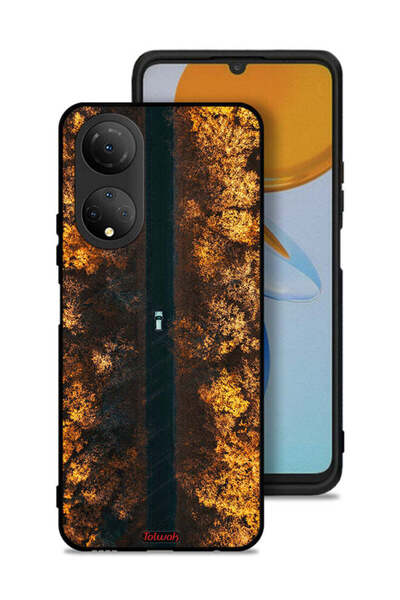 Tolwak غطاء حماية لهاتف Honor X7 بتصميم طريق في أشجار الخريف