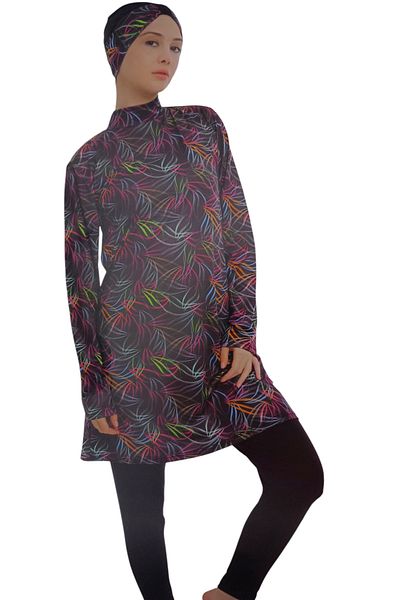 Form Angel Women's Black Colored Tunic Leggings Hijab Swimsuit