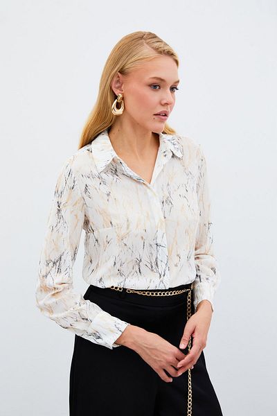 Sateen Блестяща шарена риза - екрю-златиста