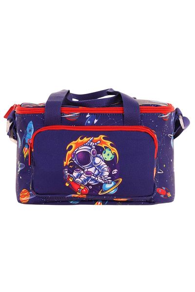 KAUKKO Kids Thermal Insulated Men's Astronaut Navy Blue Red Lunch Box L7267 (Two Compartments)