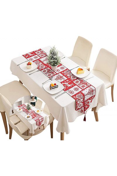 Gxhong Decorative Tablecloth, Red/white, Polyester, 180 X 33 Cm