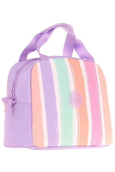 KAUKKO Purple Multicolored Line Printed Lunchbox for Girls (Thermal Insulated) (K9076)