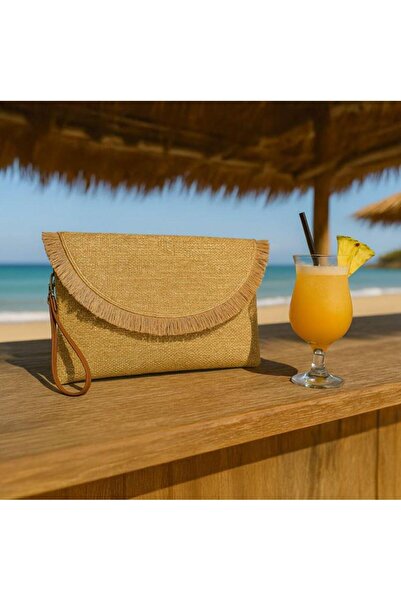 ÇIRPAN EV Beige Jute Handbag 32X22Cm