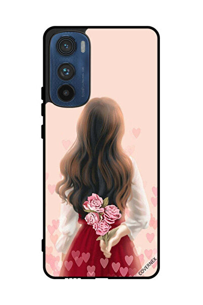 Covernex غطاء حماية لهاتف موتورولا إيدج 30 - فتاة تخفي أزهارًا