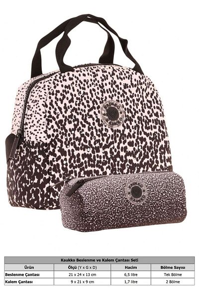 KAUKKO Set cutie de prânz cu puncte + suport stilou negru, model cu puncte, fetiță