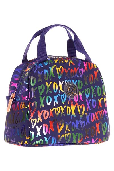 KAUKKO Cutie de prânz cu imprimeu XOXO albastru marin pentru fete (izolată termic) (K9054)