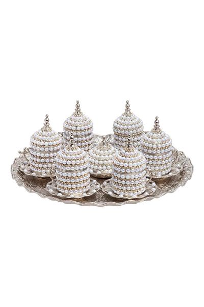 AiroBazar Six Stone Coffee Set White with Pearls