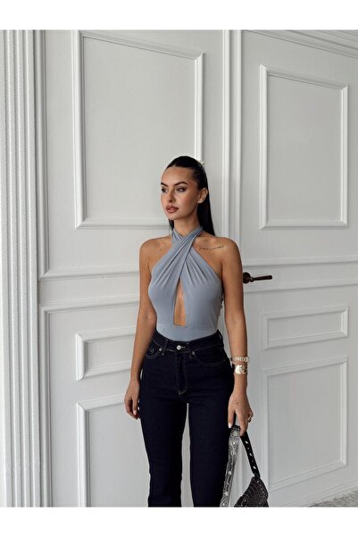 mydukkan.co Halter Neck Bodysuit Gray