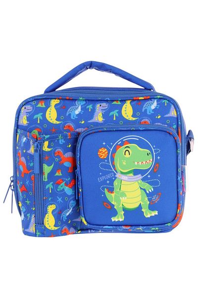 KAUKKO Bărbați, albastru, verde, dinozaur, izolat termic, cu trei compartimente (buzunar pentru sticlă) cutie de prânz școlară L7262