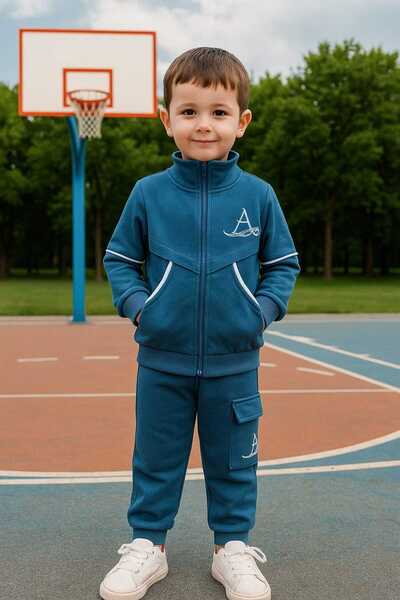 Pink cherry fermuarlı ve nakışlı erkek bebek takımı , eşofman takımı