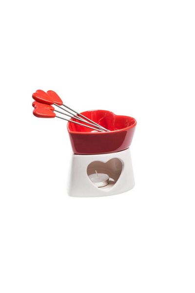 Gadget Master Set Fondue in forma de inima pentru ciocolata cu 4 furculite