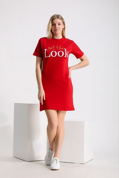 KRIMO Women's Short Sleeve Crew Neck Knitted Front Printed Mini Dress