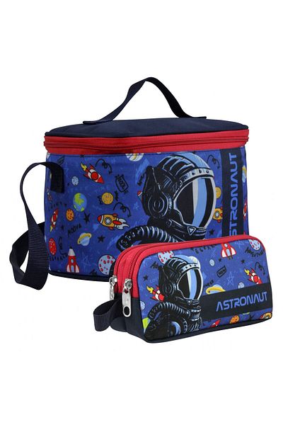 Cennec Boy's Astronaut Patterned Navy Blue Lunchbox and Pen Holder Set