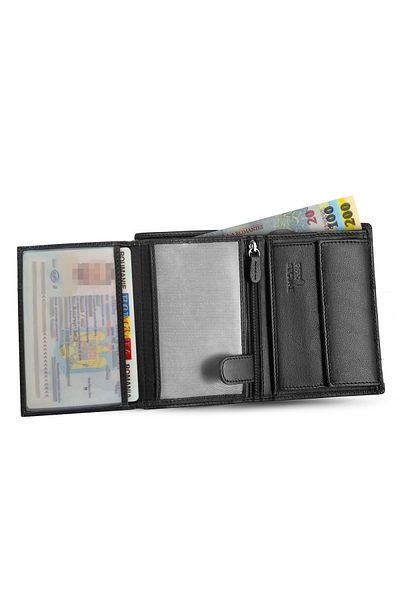 zagatto Men’s wallet, genuine leather, RFID protection, ID window, black, compact and elegant, ZG-N4-F9
