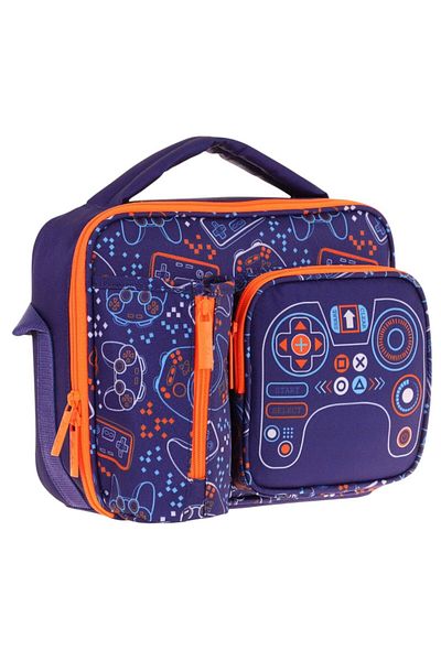 KAUKKO Men's Navy Blue Orange Game Themed Thermo Three Compartment (Water Bottle Pocket) School Lunch Box L7281