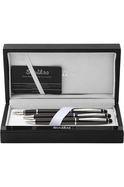 Mena Rise Şirinshop Noble 35 Fountain Pen Ballpoint Penversatile Pen Set Black Chrome 1108107