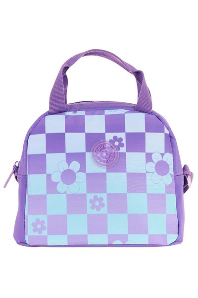 KAUKKO Purple Blue Daisy and Checkerboard Printed Lunchbox for Girls (K9060)