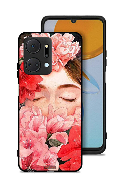 Tolwak غطاء حماية لهاتف Honor X7a برسومات زهور ووجه فتاة مخفي