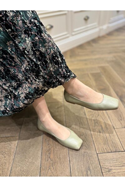 BABLACK Genuine Leather Blunt Toe Women's Ballerinas Green