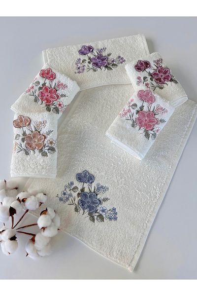 sarra Mysoft 6-Piece 30X50 3D Embroidered Towel - Acacia