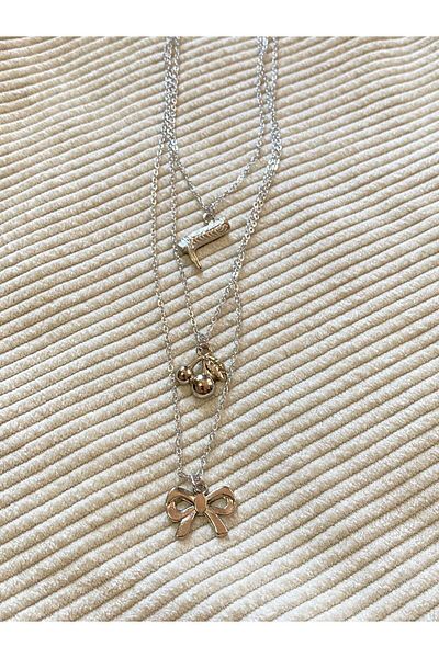 bijoux uniques 3-Piece Necklace Set with Ribbon, Cherry and Boots Figures