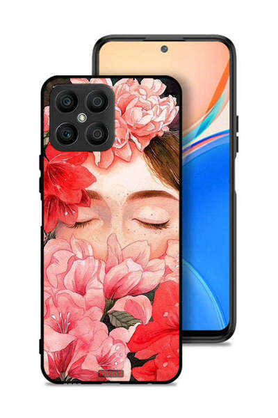 Tolwak غطاء حماية لهاتف Honor X8 4G برسومات زهور ووجه فتاة مخفي