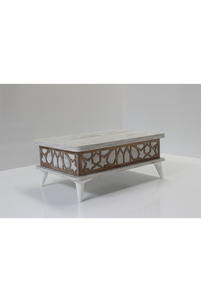 kolexonline Akıllı Sihirli Sehpa 3 Kadameli Ayaklı Antik Beyaz