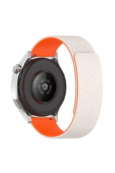 Techsuit Silicone Smart Watch Strap, 18mm, Adjustable, Premium, W074, Beige / Orange