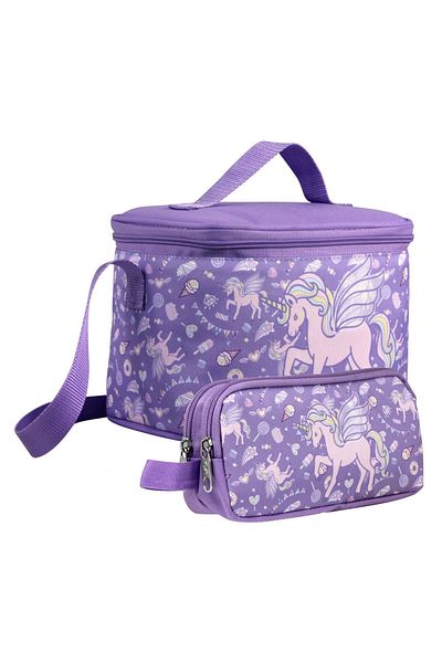 Cennec Girl's Embroidered Unicorn Pegasus Patterned Lilac Lunchbox and Pen Holder Set