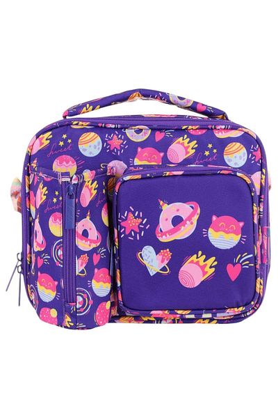 KAUKKO Girl's Purple Confectionery Thermal Insulated Three-Compartment (Water Bottle Pocket) School Lunch Bag L7216