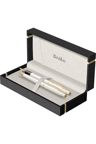 Mena Rise Şirinshop Noble 35 Fountain Pen Ballpoint Pen Set Pearl White 1108107