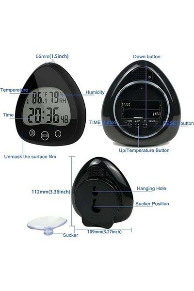 COOYA Mini,Kitchen Timer, Alarm Clock, Waterproof, Indoor Temperature Humidity, With Suction Cup and Hole
