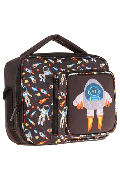 KAUKKO Men's Black Rocket Thermal Insulated Three-Compartment School Lunch Bag with Flask Pocket L7264