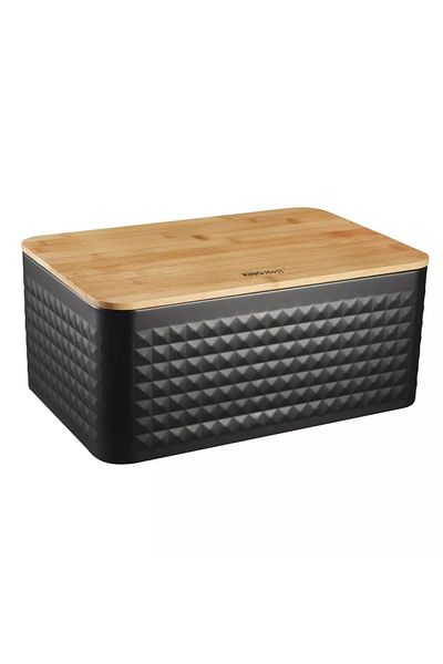 Kinghoff Bread box 35.5 x 23.5 black metal Kinghoff KH1713, removable bamboo lid