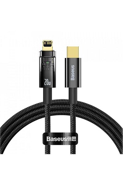 Baseus Silicone data cable Type-C to Lightning, 20W, 2m, Explorer (CATS000101) - Black