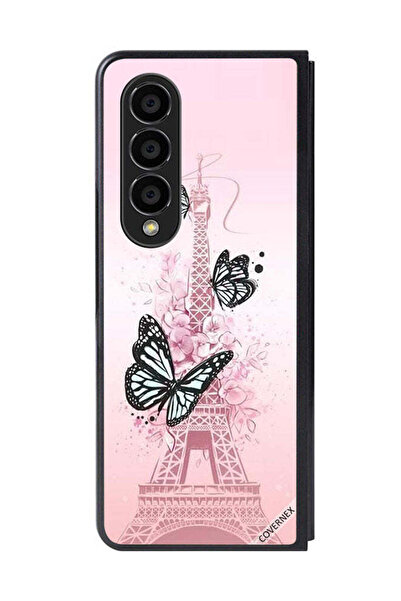 Covernex غطاء حماية لهاتف سامسونج جالاكسي زد فولد 4 بنقشة فراشات على برج إيفل