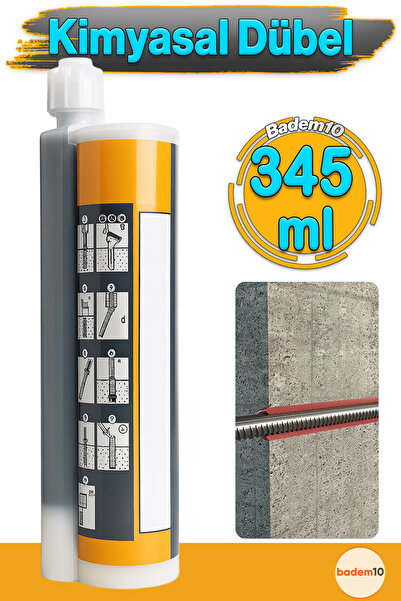 Badem10 345 ml Kimyasal Dübel Montaj Sıvı Çivi Yapıştırıcı Epoksi Ankraj Harç Beton Tuğla Duvar Gaz Beton