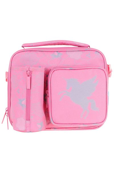 KAUKKO Girl's Pink Cloud Patterned Thermal Insulated Three Compartments (Water Bottle Pocket) School Lunchbox L7218