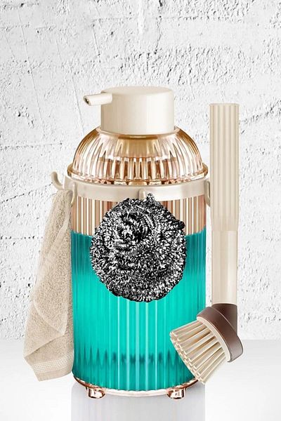 Mena Rise Diyar-Ifırsatshop Haus Kitchen Dish Cleaning Set Towel Rack Brush Soap Dish Honey 3369 10