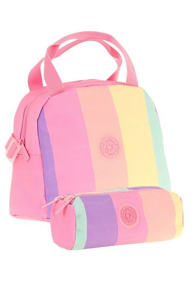 KAUKKO Rainbow Lunchbox + Pen Holder Set Pink Multicolor, Striped, Girl