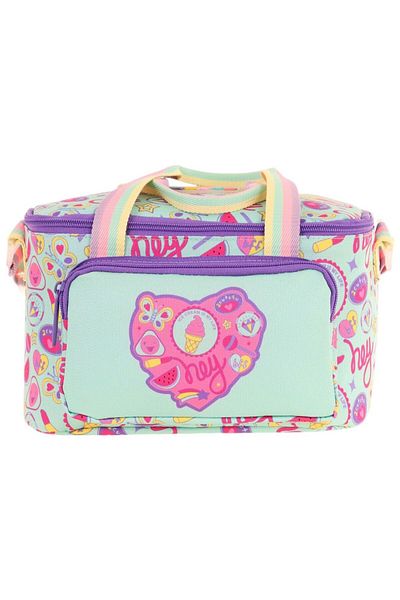 KAUKKO Kids Thermal Insulated Girl's Heart Patterned Turquoise Pink Lunch Box L7230 (Two Compartments)