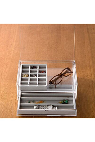 Muji 2 Rows Acrylic Case with Lid, W 25.5 x D 17 x H 9.5 cm, L
