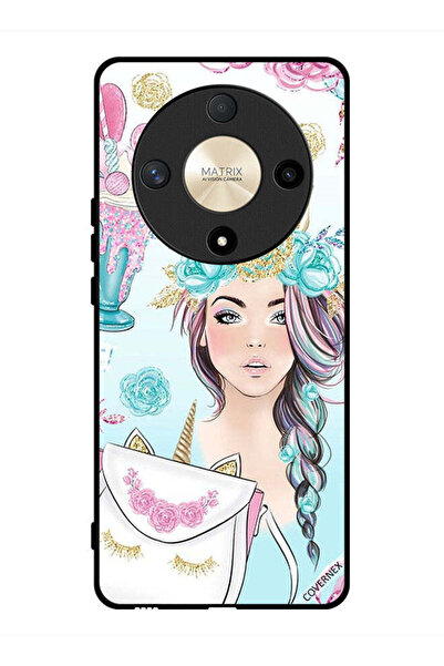 Covernex غطاء حماية لهاتف Honor X9b مع رموش على الحقيبة وفتاة وحيد القرن