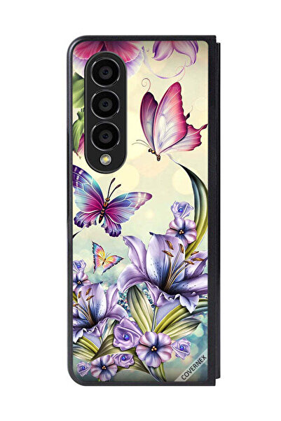 Covernex غطاء حماية لهاتف سامسونج جالاكسي زد فولد 4 بنقشة زهور أرجوانية وفراشات